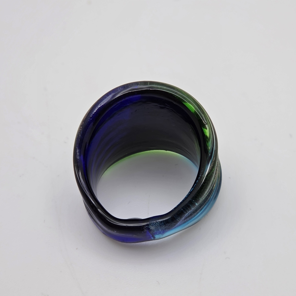 Murano Vibrant Green and Blue Ring #7 - Picture 4 of 5